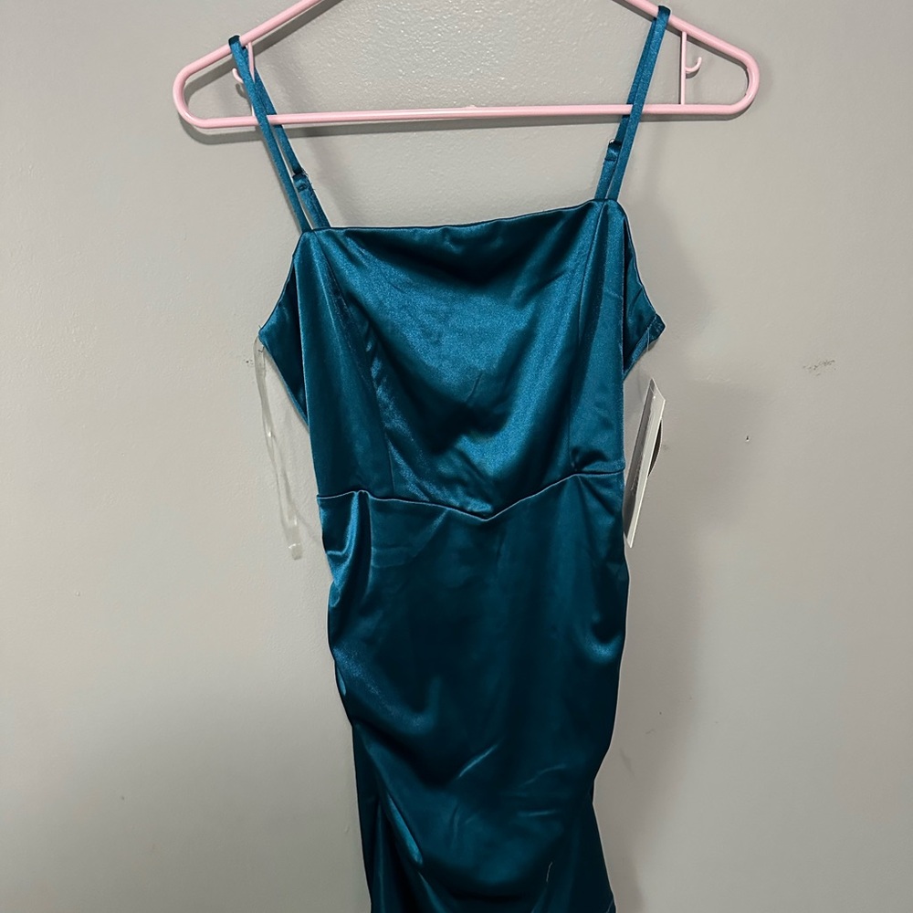 Chic Teal Spaghetti Strap Mini Dress
